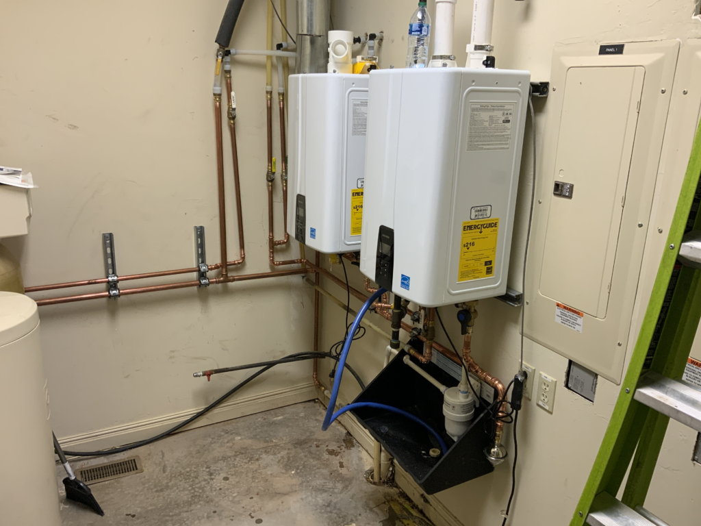 Duel Water filtration systems installed in plumbing closet