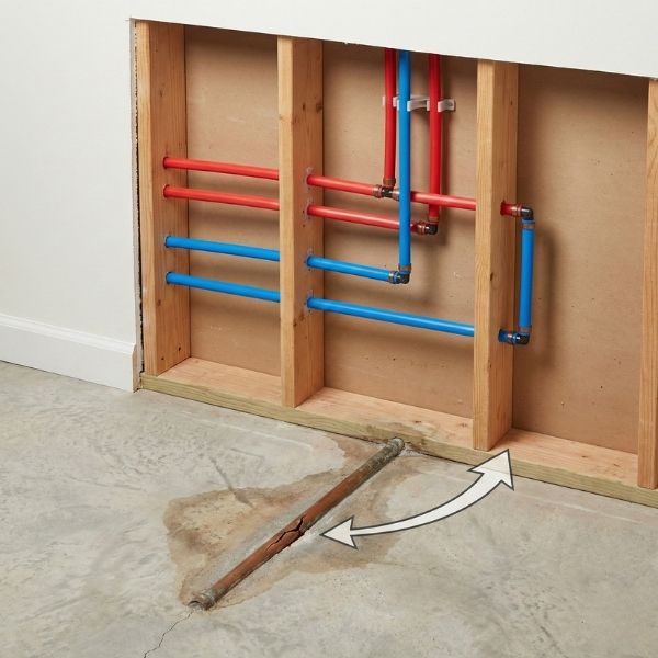 New plumbing pipes rerouted through walls to fix slab leak issues