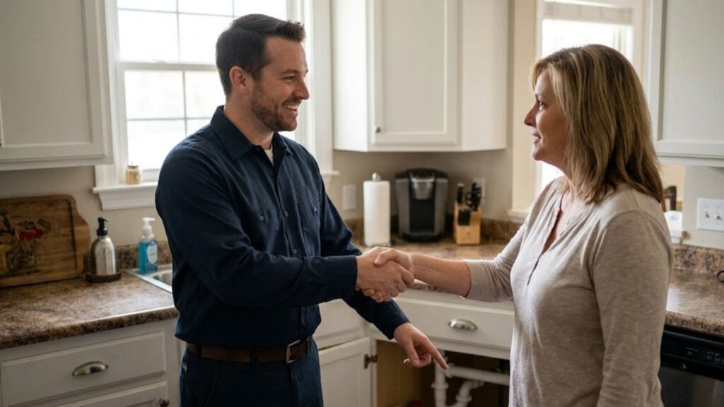 shaking hands with a customer