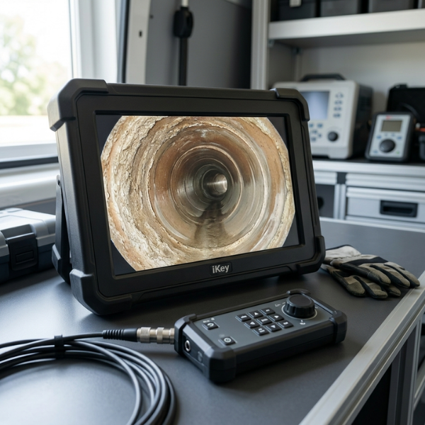Slab Leak 101_ What It Is and Why It’s a Plumbing Emergency Sewer camera diagnostic screen displaying clear interior view of an underground sewer pipe.