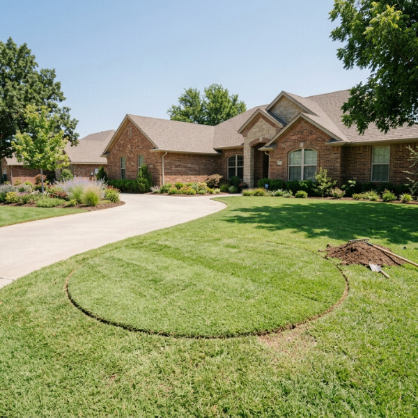 Slab Leak 101_ What It Is and Why It’s a Plumbing Emergency (2) Clean, restored residential lawn area after completed spot sewer line repair work.