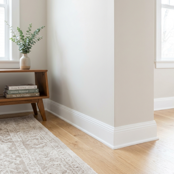 Restored interior walls and baseboards in a modern home following professional plumbing restoration.
